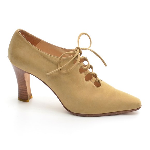 Annie Lago Tan Suede Almond Toe Lace Up Pumps 8 B - Picture 4 of 8